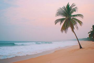 Rustig strand met palmboom van Art & Soul Creations