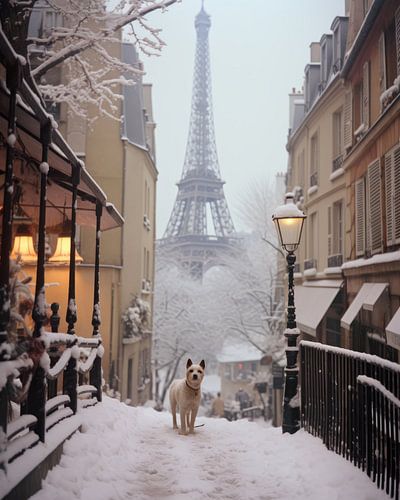 Scène de rue à Paris en hiver