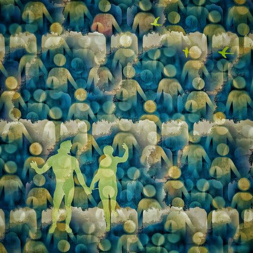 Adam en Eva met voetgangers in het wandel-Paradijs