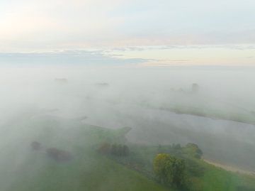 Misty river IJssel overhead aerial view during autumn by Sjoerd van der Wal Photography