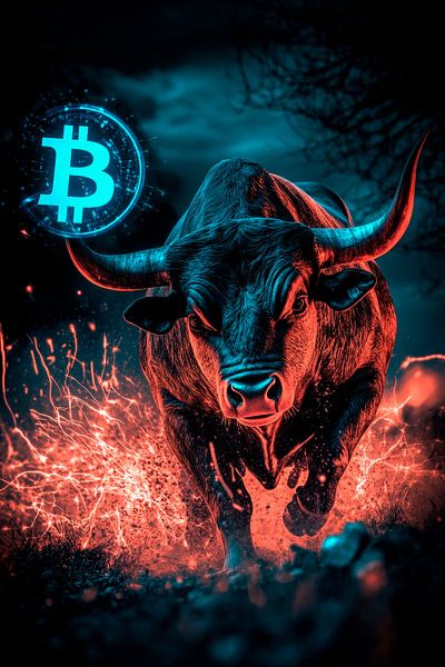 Bison mit Bitcoinsymbol – Futuristisch von Poster Art Shop