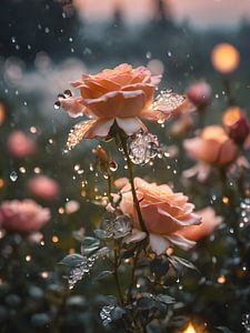 Rosée du matin sur les roses de velours