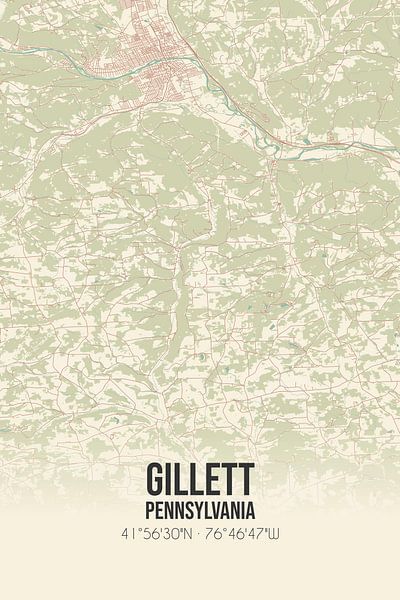 Vintage map of Gillett (Pennsylvania), USA. by Prints of Place