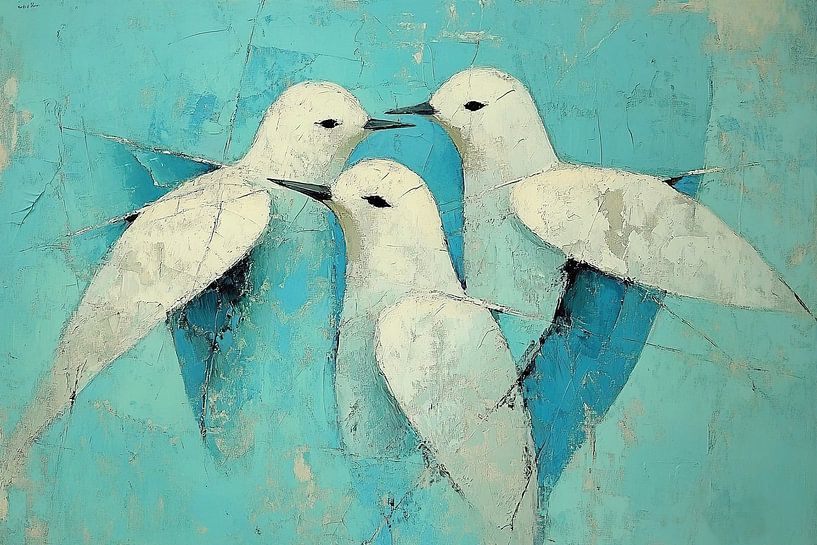 White Birds on Turquoise Background by Zen and More