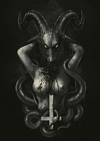 topless woman with goat demon head