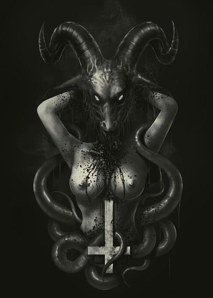 femme topless avec tête de démon chèvre par Muhammad Yunus