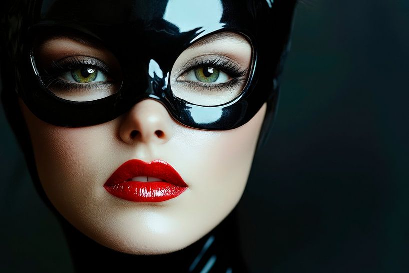 Maskierte Schönheit mit rotem Lippenstift von Poster Art Shop