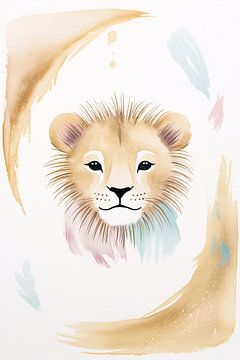Zachte abstracte leeuw aquarel van Art & Soul Creations