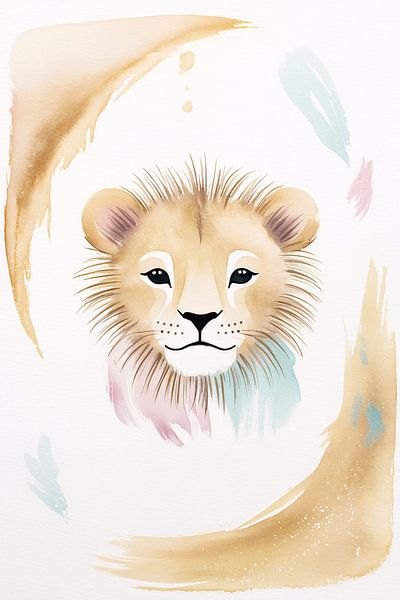 Zachte abstracte leeuw aquarel van Art & Soul Creations