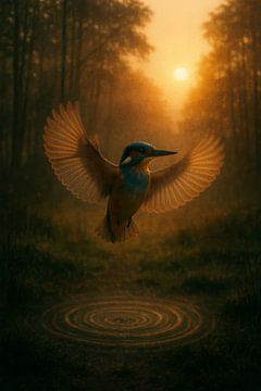 Magische Ochtend: Vliegende IJsvogel in de Dauw van But First Framing