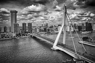 Rotterdam centrum vanaf grote hoogte  (liggend - zwart-wit / diep contrast) van Rick Van der Poorten thumbnail