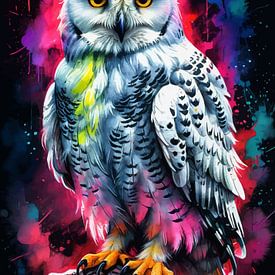 Sneeuwuil Neon Aquarel van MIROKKU
