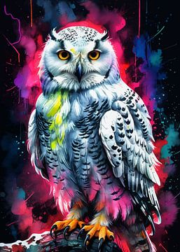 Sneeuwuil Neon Aquarel van MIROKKU