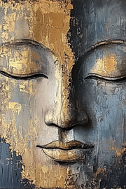 Visage de Bouddha abstrait moderne au style Japandi sur Wilma Mesman