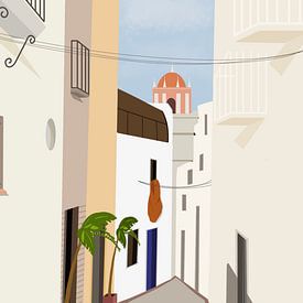 Illustratie van een straatje in Tarifa, een stadje in Andalusië van UMA Digital NL