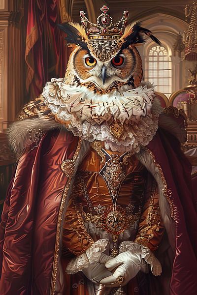 Eule - Barock-Tierportrait mit Krone von Poster Art Shop