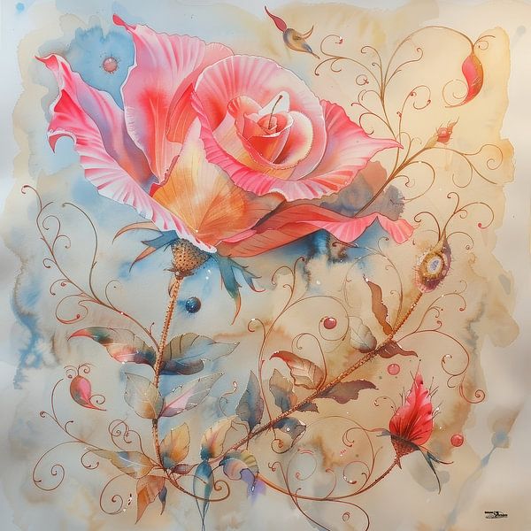 Aquarell einer Blume von Gelissen Artworks