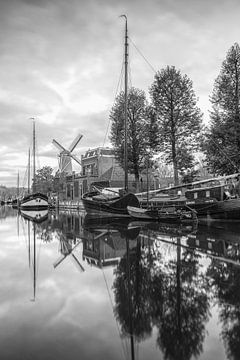 Old harbour of Gouda with mill