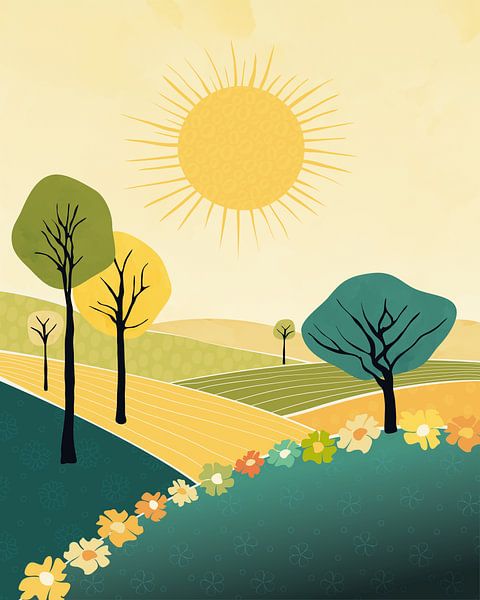 Zonsopkomst in de lente abstract landschap 2 van Tanja Udelhofen