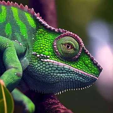 green iguana on a branch, illustration 03 by Animaflora PicsStock