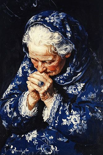 Oude vrouw in Delfts Blauw