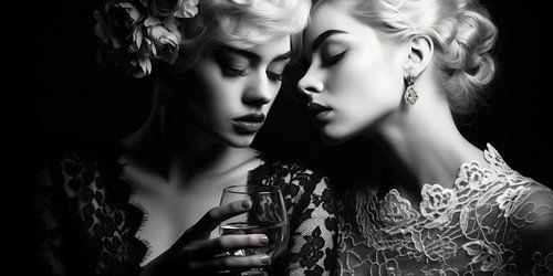 Monochrome Elegance with Lace & Wine