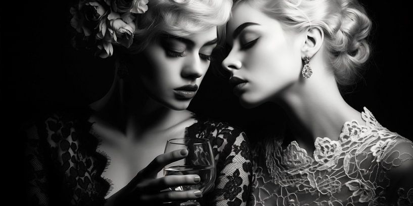 Élégance monochrome avec de la dentelle et du vin par PixelMint.