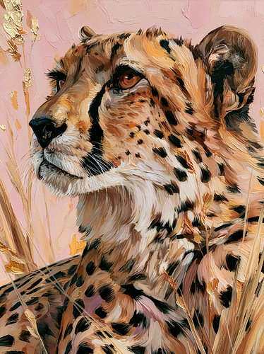 Portrait de guépard sur fond rose