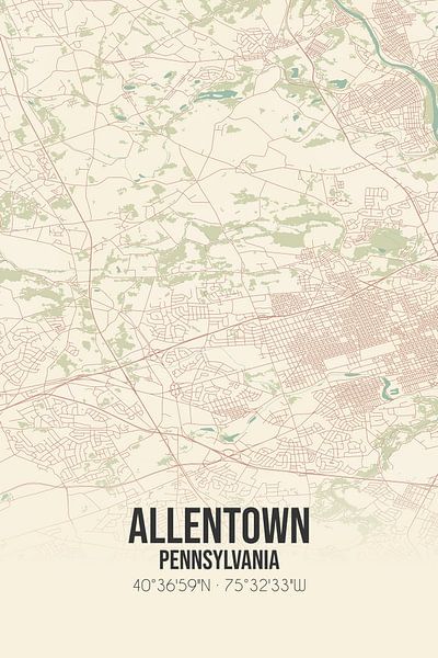 Carte ancienne d'Allentown (Pennsylvanie), Etats-Unis. par Affiches de lieux