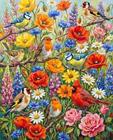 Kleurrijke bloemen en vogels