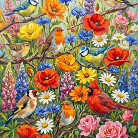 Fleurs et oiseaux colorés sur AnderWerk