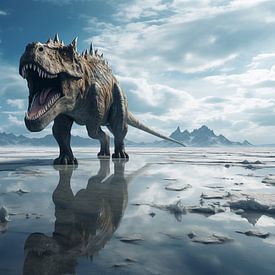 Tyrannosaurus Rex goes alone into the cold lake Ice Age by Animaflora PicsStock