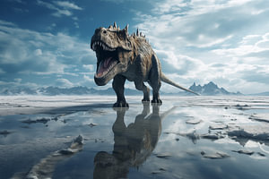 Tyrannosaurus Rex geht allein in den kalten See Eiszeit