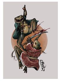 Frogs in kimono by Raindrop Tattoo