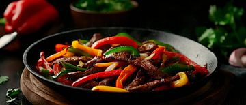 Colourful pan with steak and vegetables by Poster Art Shop