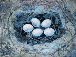 Vogelnest in blauen Farbtönen