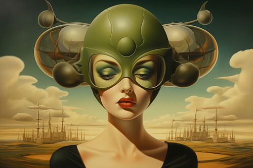 Landschaft surreal abstrakt und bizarr und eine Frau