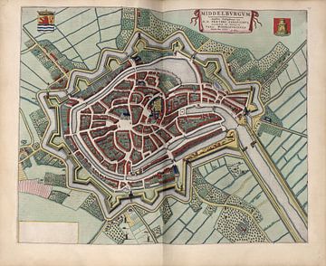 Middelburg Zeeland, Stadsplattegrond Joan Blaeu 1652 van Atelier Liesjes