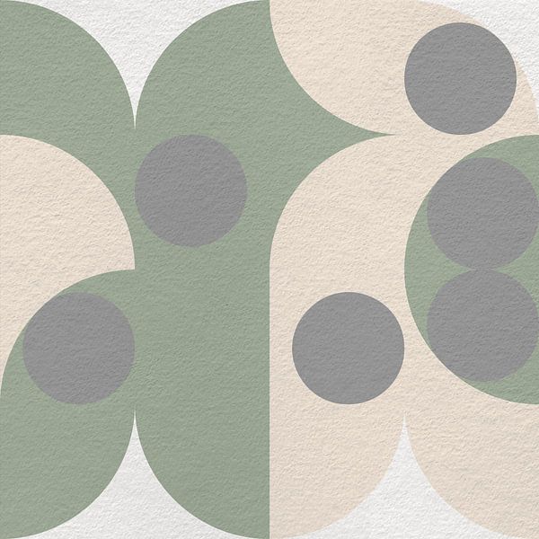 Bauhaus and retro 70s inspired geometry in pastels. Green, grey, white by Dina Dankers
