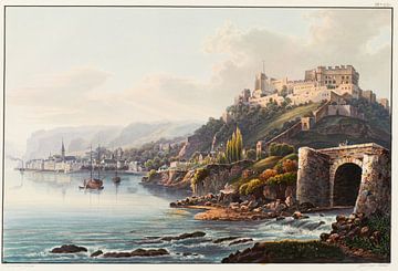 Uitzicht vanaf St. Goar en de ruïnes van Rheinfels richting Lourley Rock, Johann Ludwig Bleuler
