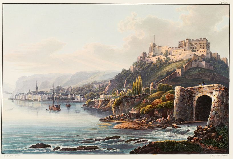 View from St. Goar and the Rheinfels ruins towards Lourley Rock, Johann Ludwig Bleuler by Masterful Masters