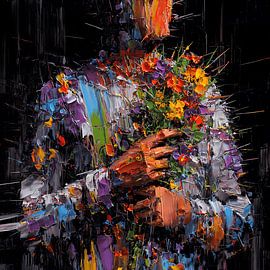 Needle Flower Embrace Abstract Painting, Emotional Human Form, Aggressive Acrylic Impasto Modern Art Texture by Aden Pink Studio