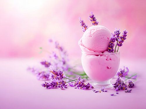 Lavendeleis mit Blüten auf rosa Untergrund