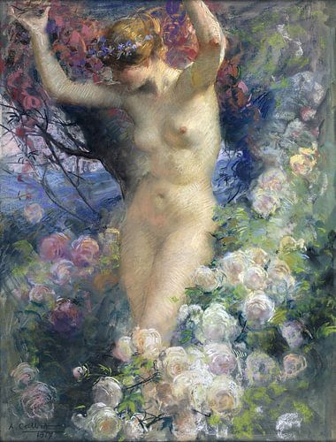 Meid in rozentuin 1917