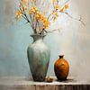 Peinture bouquet sec vase bleu pastel fleurs jaunes sur Ellen Reografie