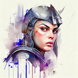 Aquarell Mittelalterlicher Soldat Frau #3 von Chromatic Fusion Studio