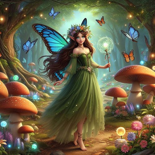 Waldnymphe in einem Märchenwald.