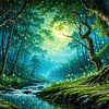 Forêt féerique à la lueur de la pleine lune et des lucioles - arbres sentinelles, ombres chuchotantes et lueur magique des lucioles dans une forêt pleine de magie sur AidasignArt