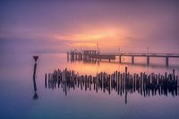 coucher de soleil brumeux au débarcadère de Wasserburg au lac de Constance