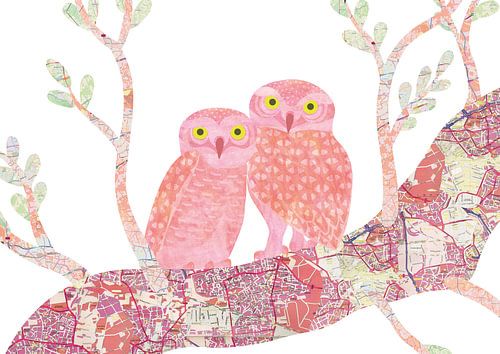 Owl couple collage